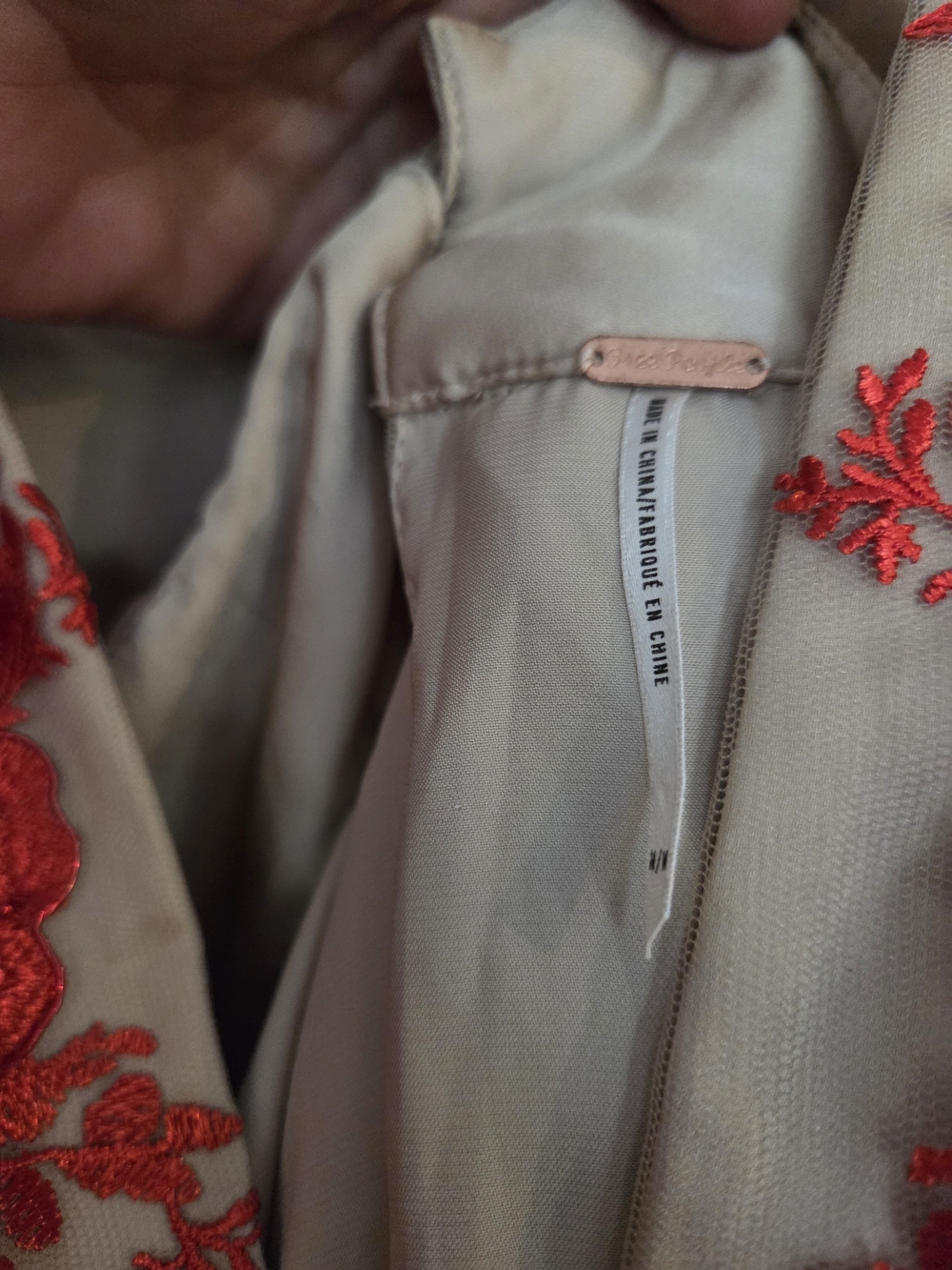 Free People Sarah Embroidered Mini Dress Red Floral Nude Mesh Sz M - Picture 7 of 8